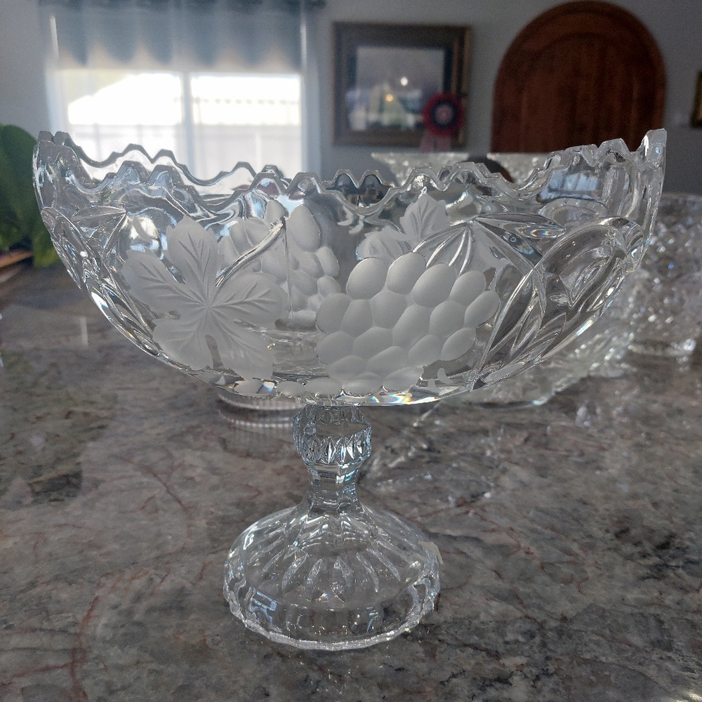 Rare Oval Compote Bowl Antique American Brilliant Cut Glass Crystal make offer.